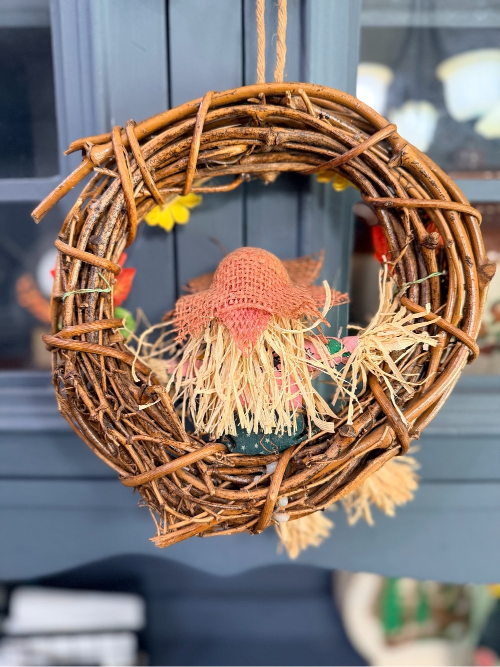 Vintage Happy Halloween Scarecrow Mini Wreath - Orange, Yellow, Green - Picture 2 of 2